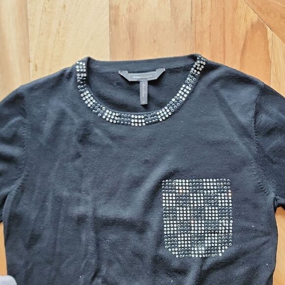 BCBGMaxAzria Black Top with Rhinestone Detail- Women's Size Medium - Picture 3 of 5